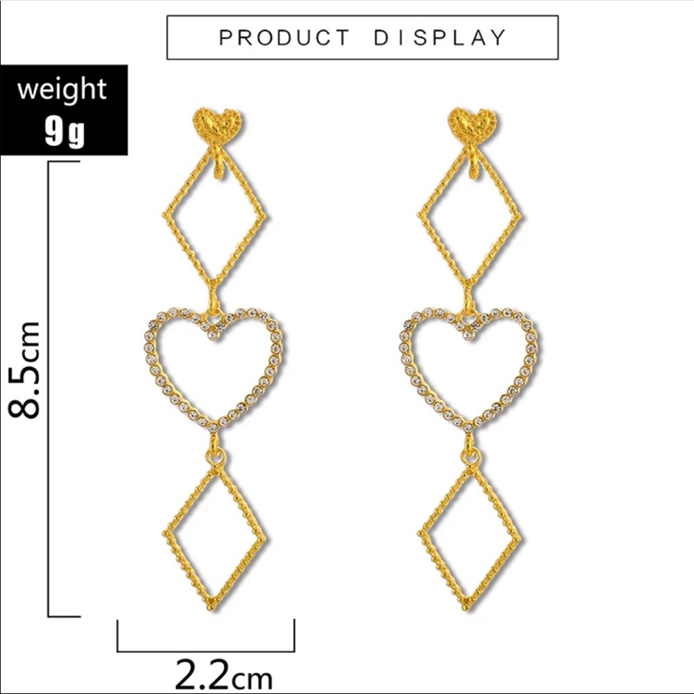 • Tia • Heart + Diamond Pendant Earrings - Picture 5 of 6